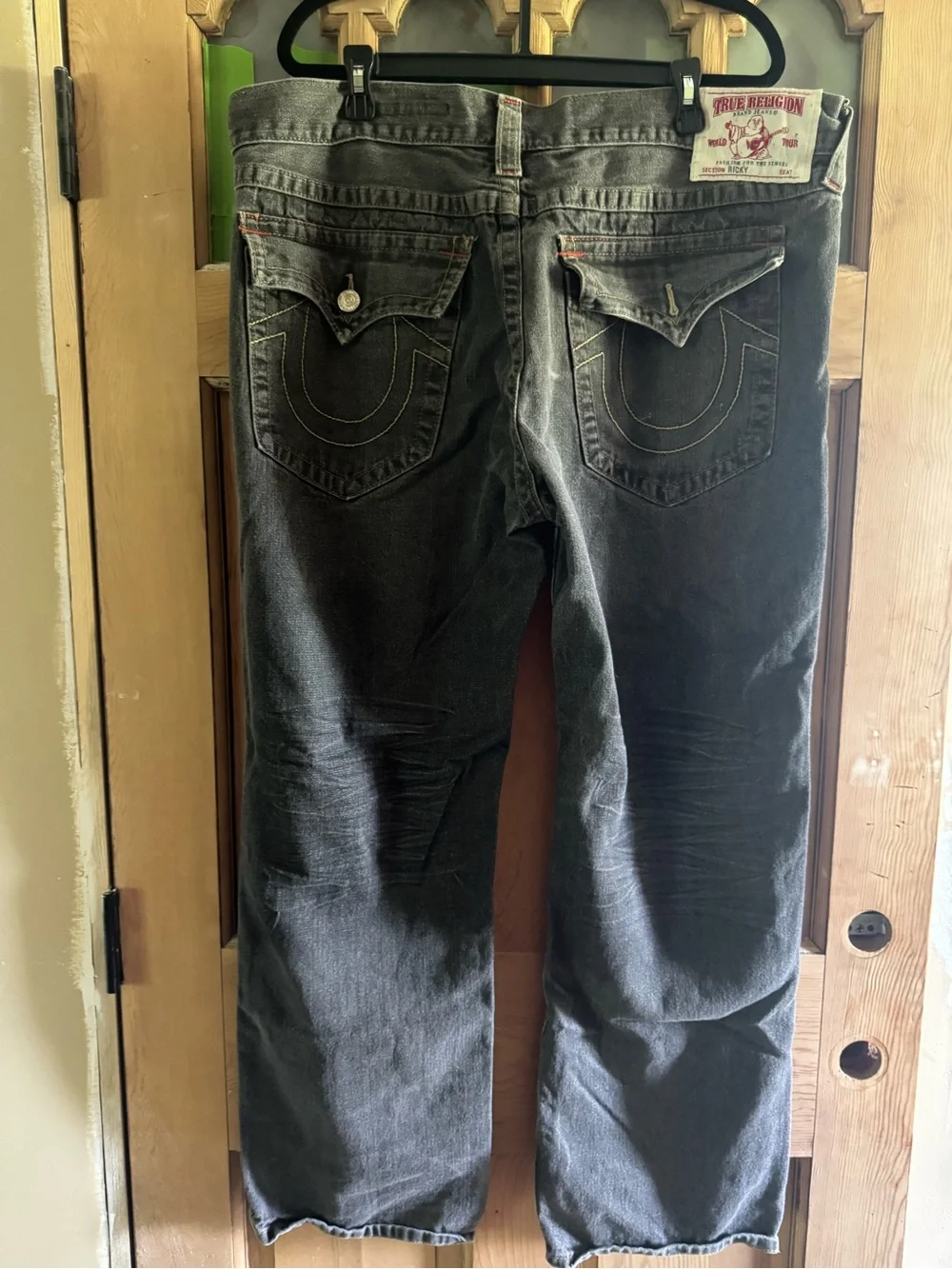 True Religion Light Gray Denim Jeans with Red Logo Accent